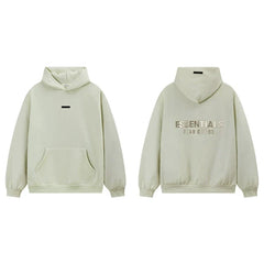 Fog Essentials Light Sage Green Fleece‑Lined Oversized Pullover Hoodie Chest Logo Print