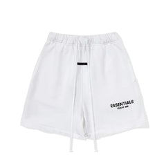 Fog Essentials White Elastic Waist Drawstring Logo Print Casual Street‑Wear Sweat Shorts