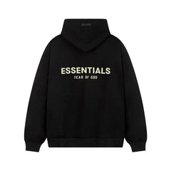 Fog Essentials Cream‑Logo Black Oversized Drop‑Shoulder Pullover Hoodie