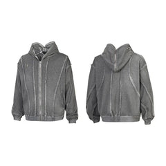 Thug Club Vintage Grey Washed Raw Seam Zip Hoodie, Unisex