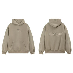 Fog Essentials Khaki Fleece‑Lined Oversized Pullover Hoodie Chest Logo