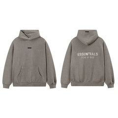 Fog Essentials Dark Taupe Fleece‑Lined Oversized Pullover Hoodie Chest Logo Print