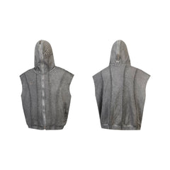 Thug Club Grey Raw Fringe Hooded Zip Vest, Unisex
