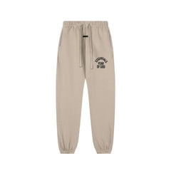 Fog Essentials Beige Tapered Jogger Sweatpants Drawstring Waist Small Side Logo Street Trousers