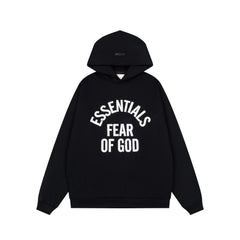Fog Essentials Classic Black‑White Graphic Print Pullover Hoodie Unisex Street Sweatshirt
