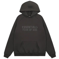 Fog Essentials Dark‑Grey Tonal “ESSENTIALS FEAR OF GOD” Oversized Kangaroo‑Pocket Hoodie