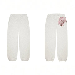 Derschutze Cherry Blossom Embroidery Sweatpants - Oatmeal Marl