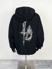 Thug Club Black Dragon Graphic Raw Edge Oversized Hoodie, Unisex