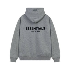 Fog Essentials Logo‑Print Light Heather‑Grey Drop‑Shoulder Relaxed‑Fit Street‑Wear Hoodie