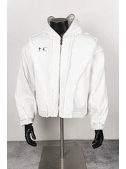 Thug Club White Raw Seam Zip-Up Cropped Hoodie, Unisex