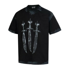 Thug Club Vintage Black Three Swords Graphic Oversized T-Shirt, Unisex