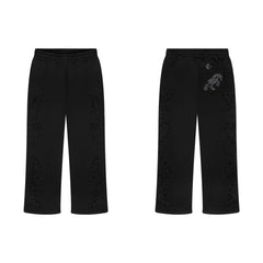 Derschutze Ornate Vine Embroidery Sweatpants - Black