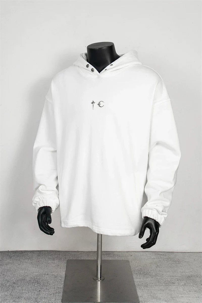 Thug Club White Metal Star Moon Logo Oversized Hoodie, Unisex