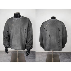 Thug Club Grey Distressed Ripped Crewneck Sweatshirt, Unisex