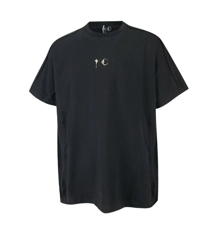 Thug Club Metal Star Moon Logo Black Oversized T-Shirt, Unisex