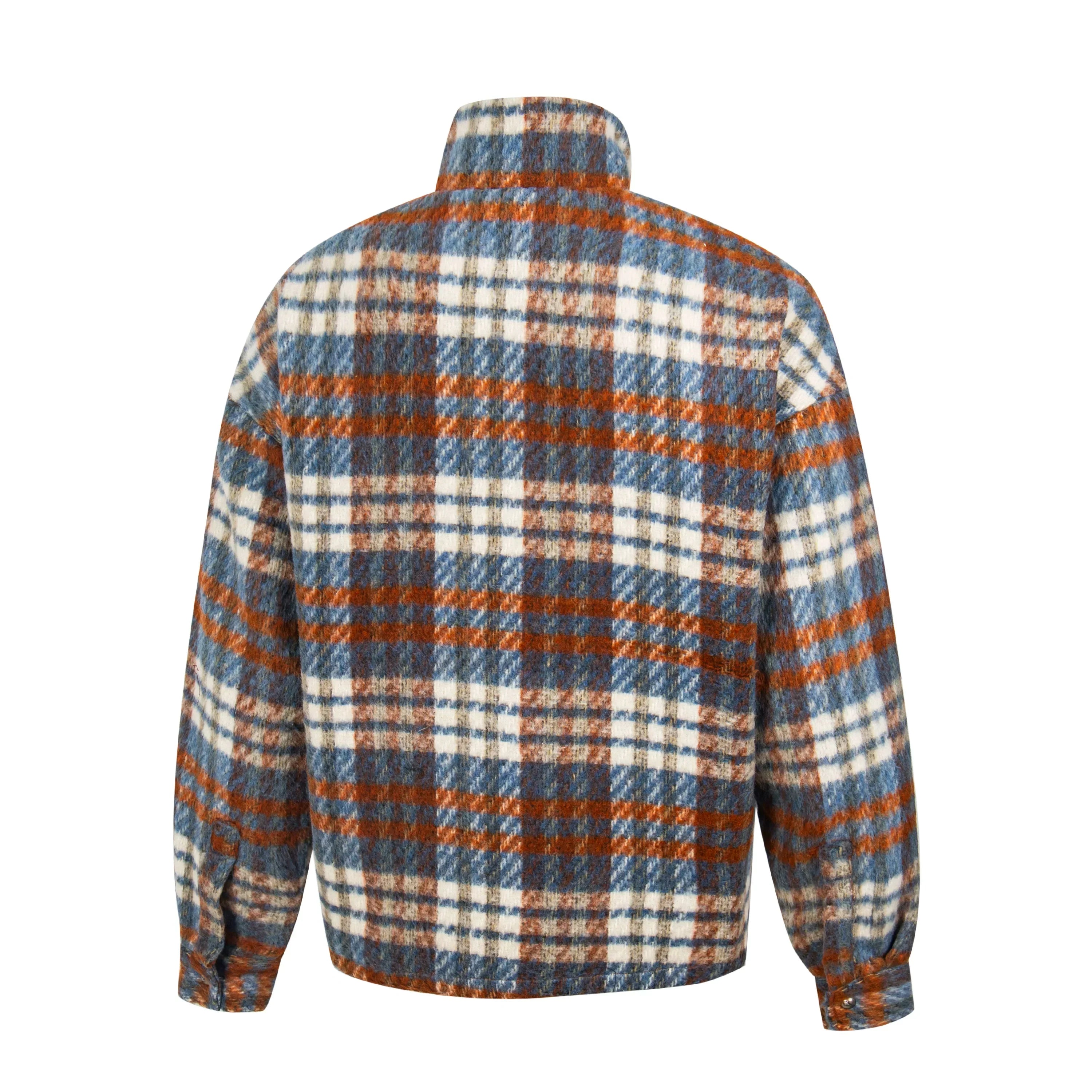 Thug Club Blue Brown Plaid Wool Blend Zip Jacket, Unisex