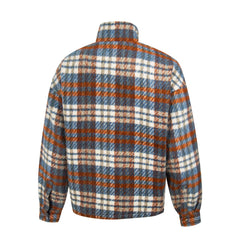 Thug Club Blue Brown Plaid Wool Blend Zip Jacket, Unisex