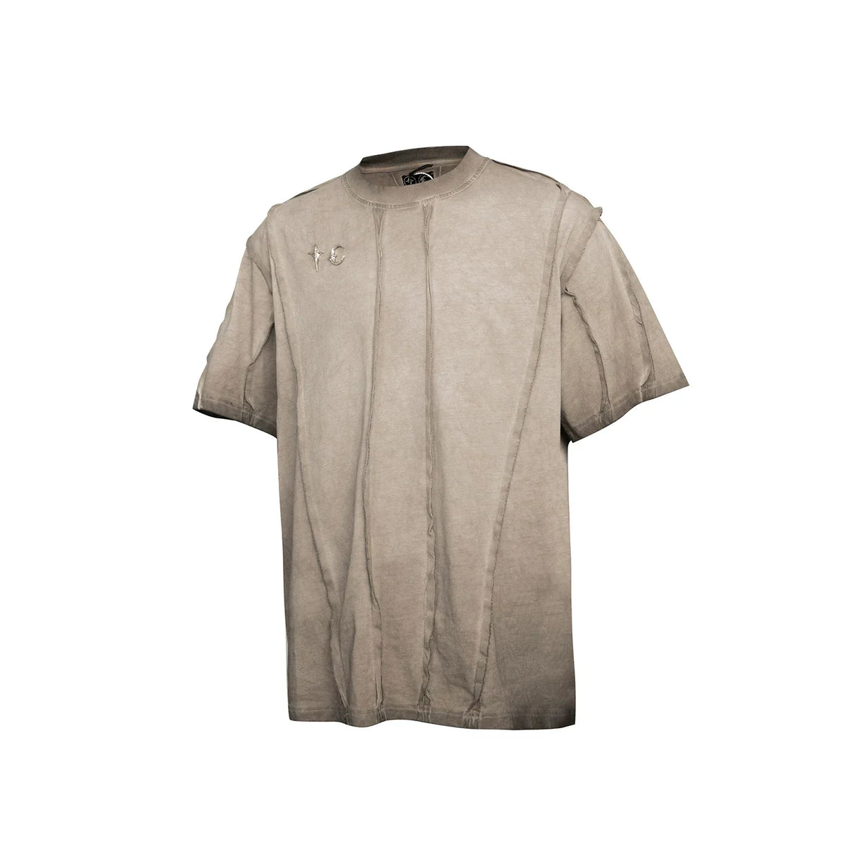 Thug Club Vintage Washed Taupe Metal Logo Raw Seam Oversized T-Shirt, Unisex