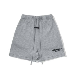 Fog Essentials Heather Grey Elastic Drawstring Black Logo Print Hip‑Hop Casual Street Shorts