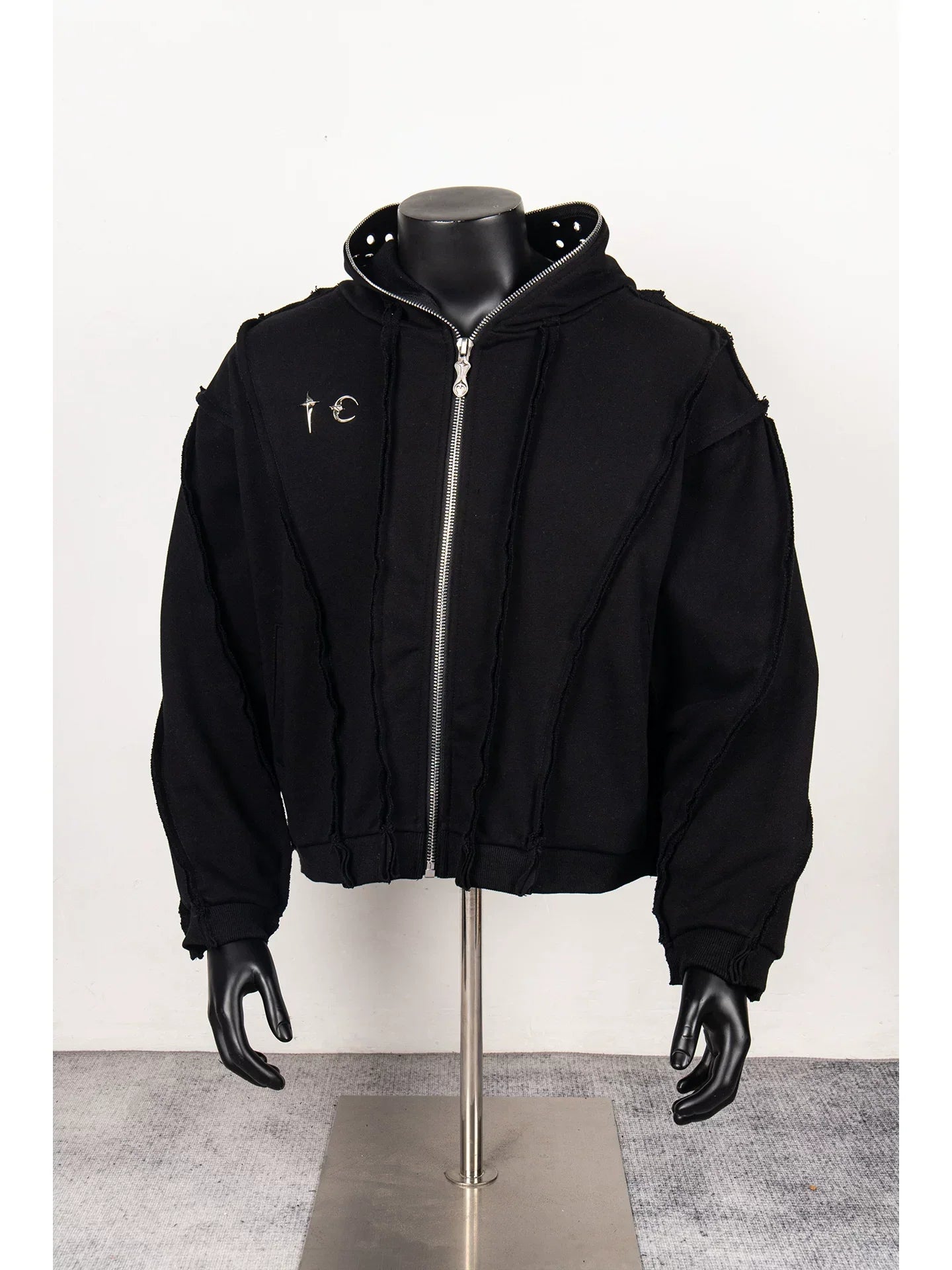 Thug Club Black Raw Seam Zip-Up Cropped Hoodie, Unisex