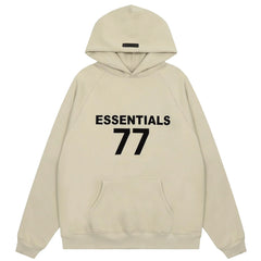 Fog Essentials Beige Oversized Hoodie “ESSENTIALS 77” Chest Graphic