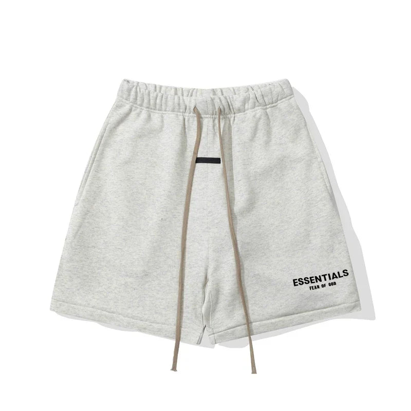 Fog Essentials Off‑White Elastic Waist Brown Drawstring Black Logo Print Casual Street Shorts