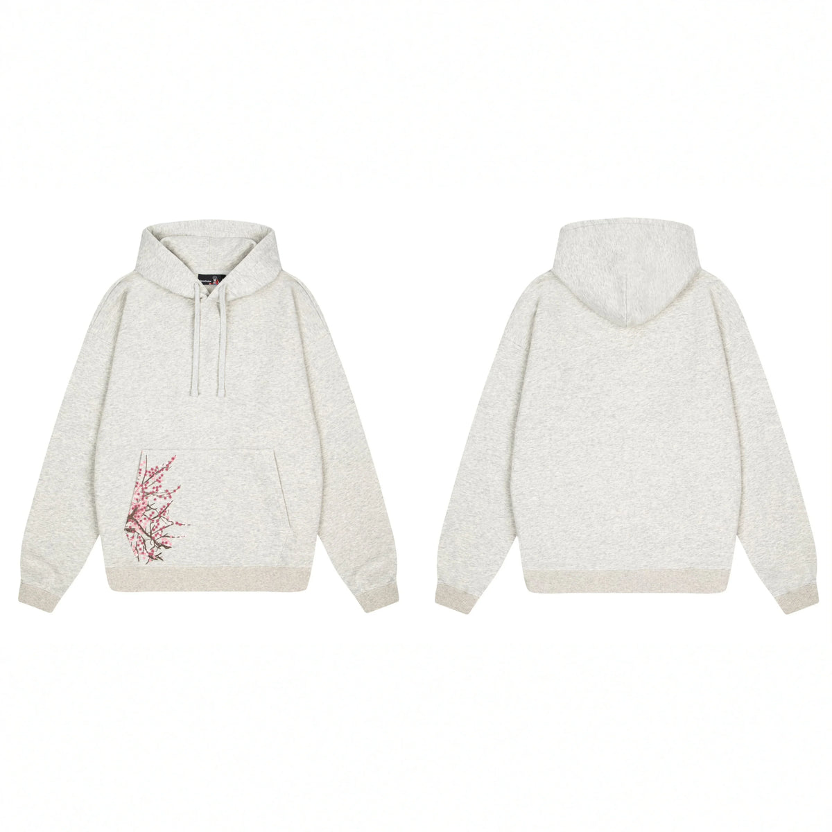 Derschutze Cherry Blossom Embroidery Hoodie - Oatmeal Marl