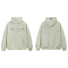 Fog Essentials Light Sage Green Fleece‑Lined Oversized Pullover Hoodie Chest Logo Print