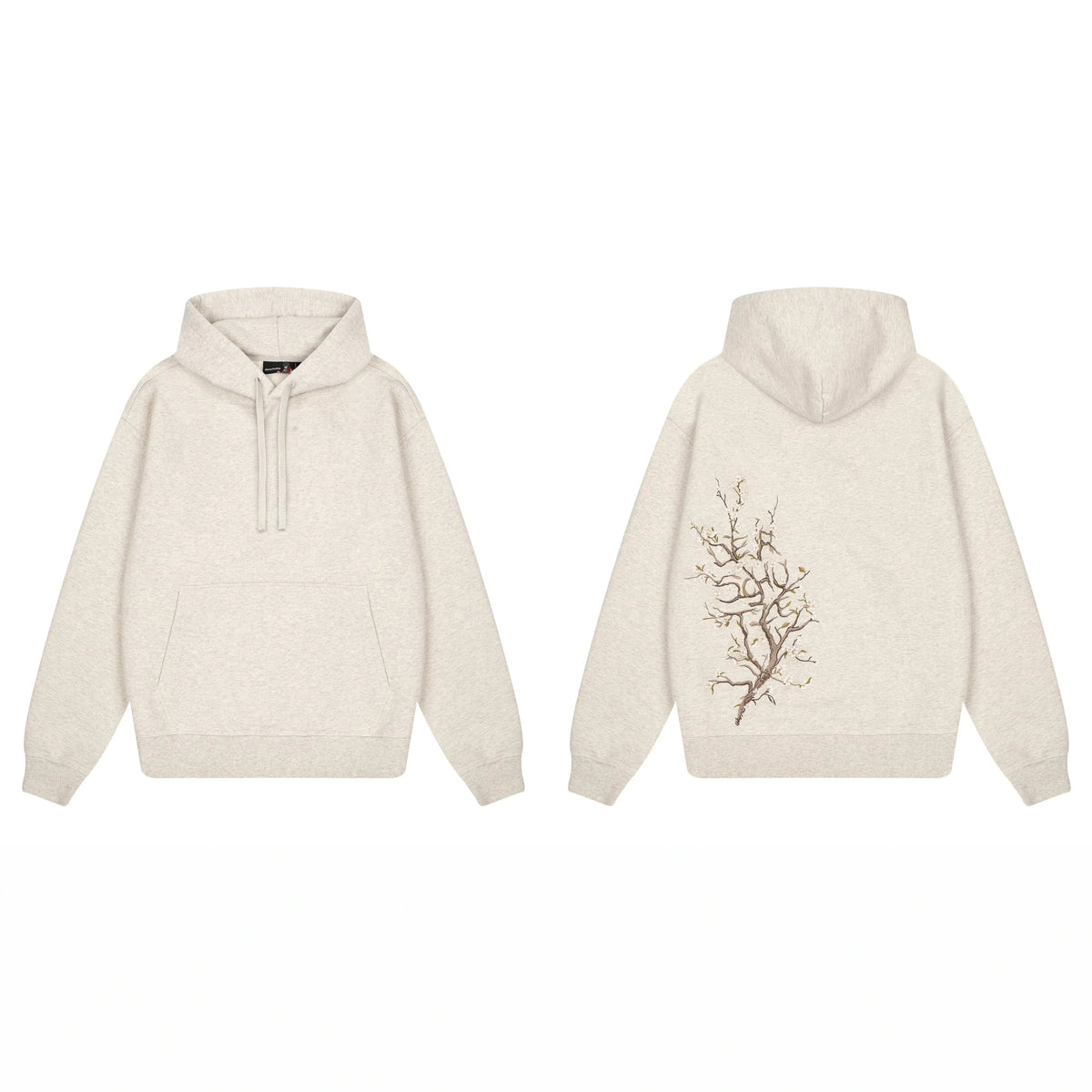 Derschutze Back Cherry Blossom Embroidery Hoodie - Oatmeal Marl