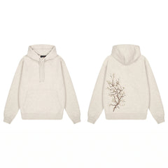 Derschutze Back Cherry Blossom Embroidery Hoodie - Oatmeal Marl