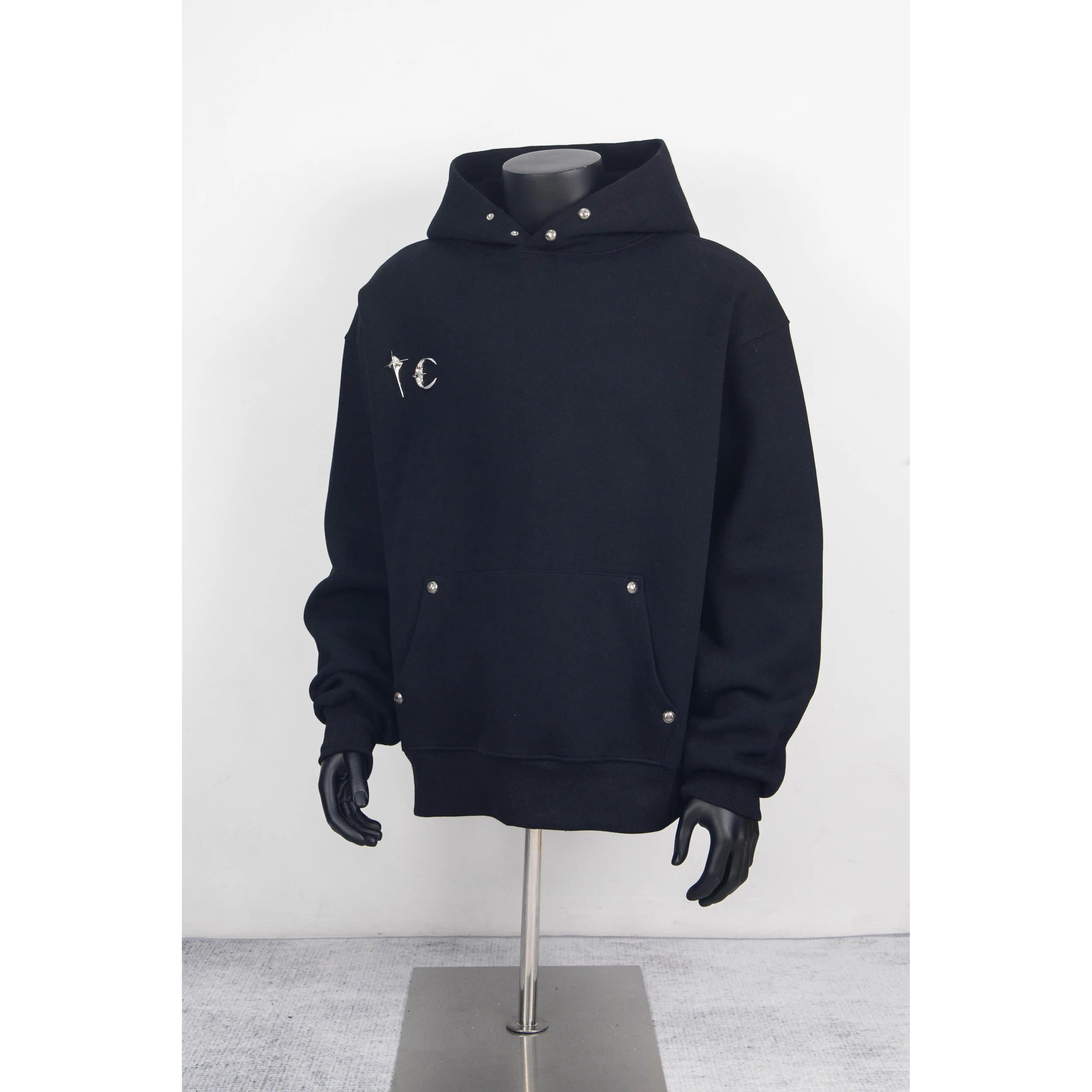 Thug Club Black Metal Stud Star Moon Hoodie, Unisex