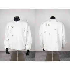 Thug Club White Distressed Ripped Crewneck Sweatshirt, Unisex