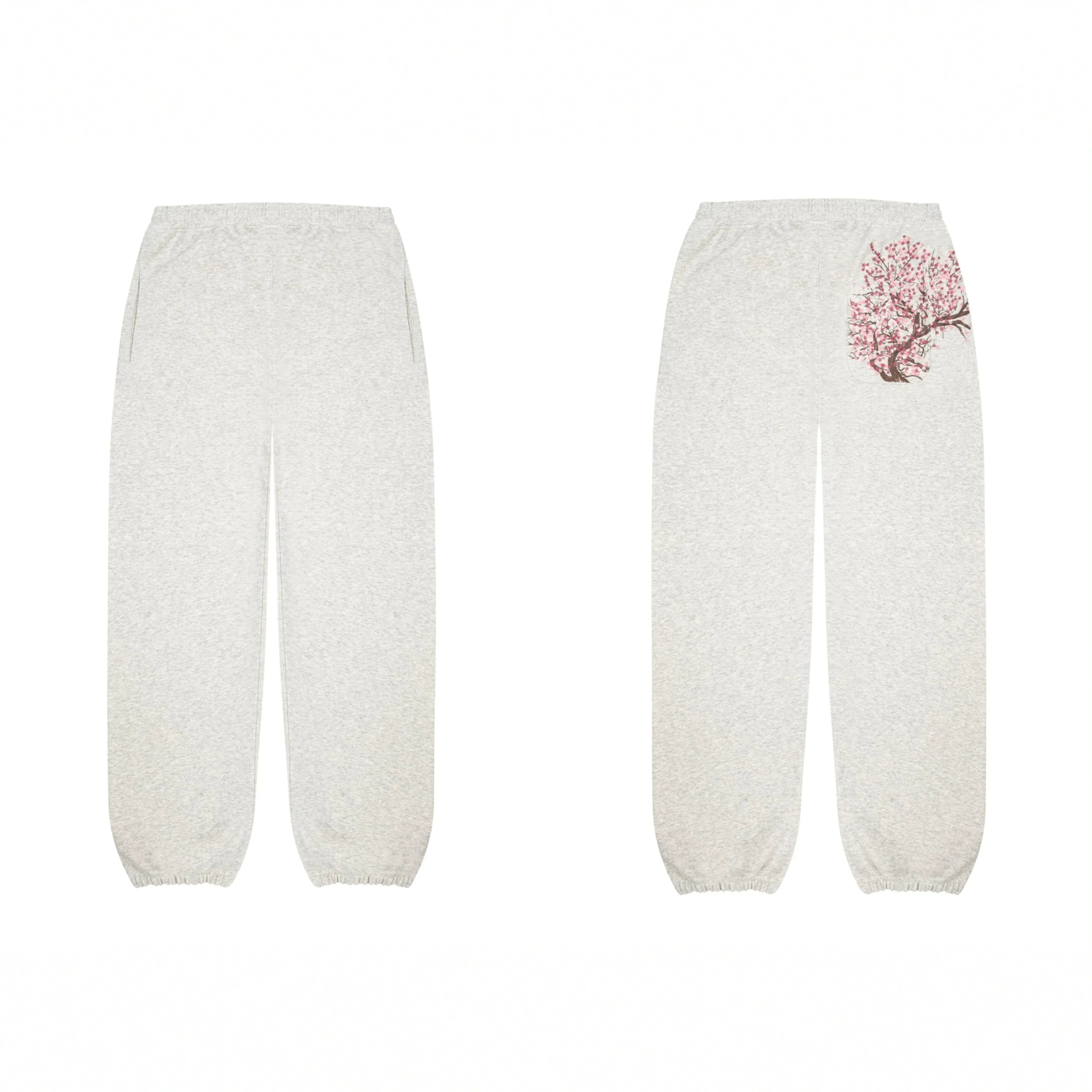 Derschutze Cherry Blossom Embroidery Sweatpants - Oatmeal Marl