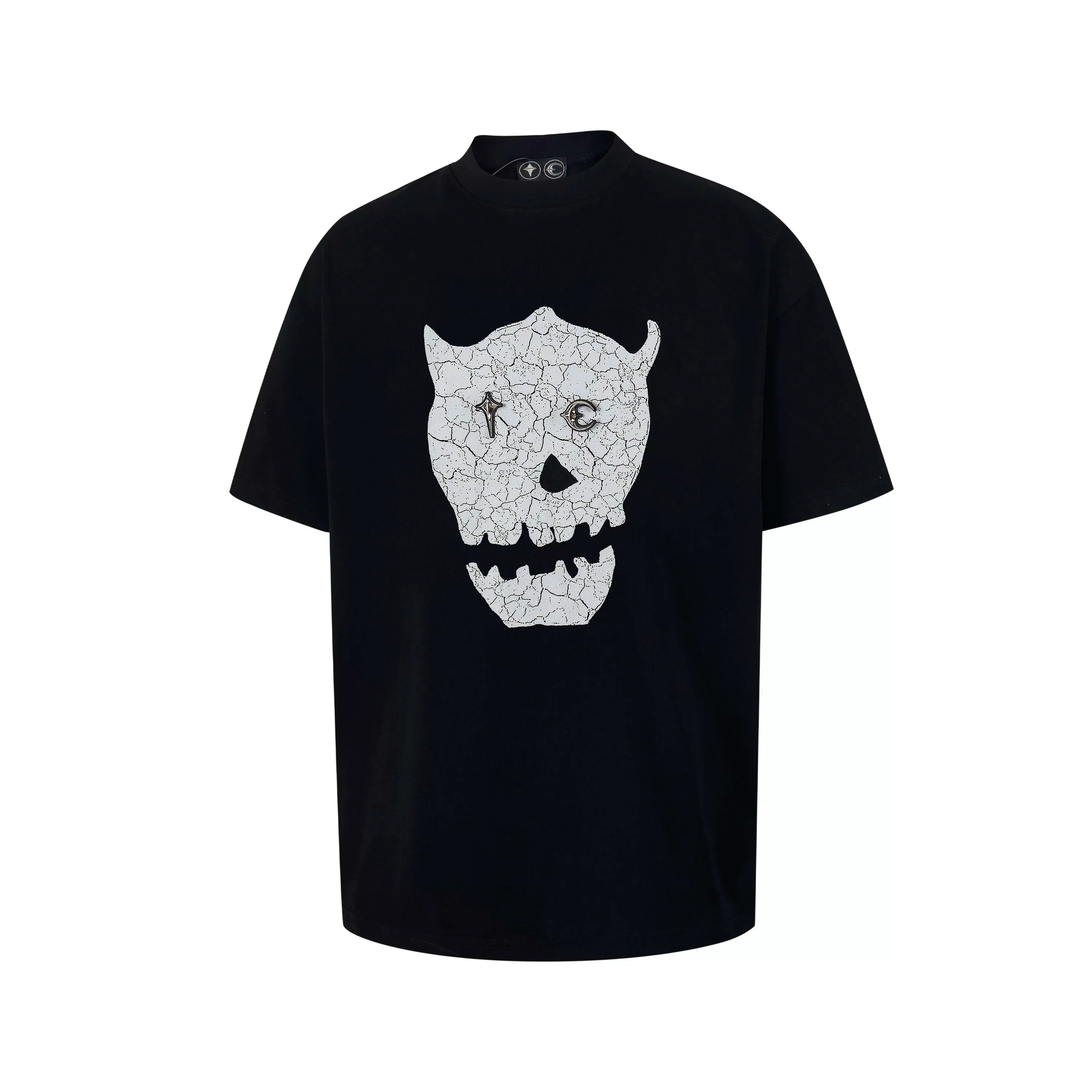 Thug Club Cracked White Devil Skull Black Oversized T-Shirt, Unisex