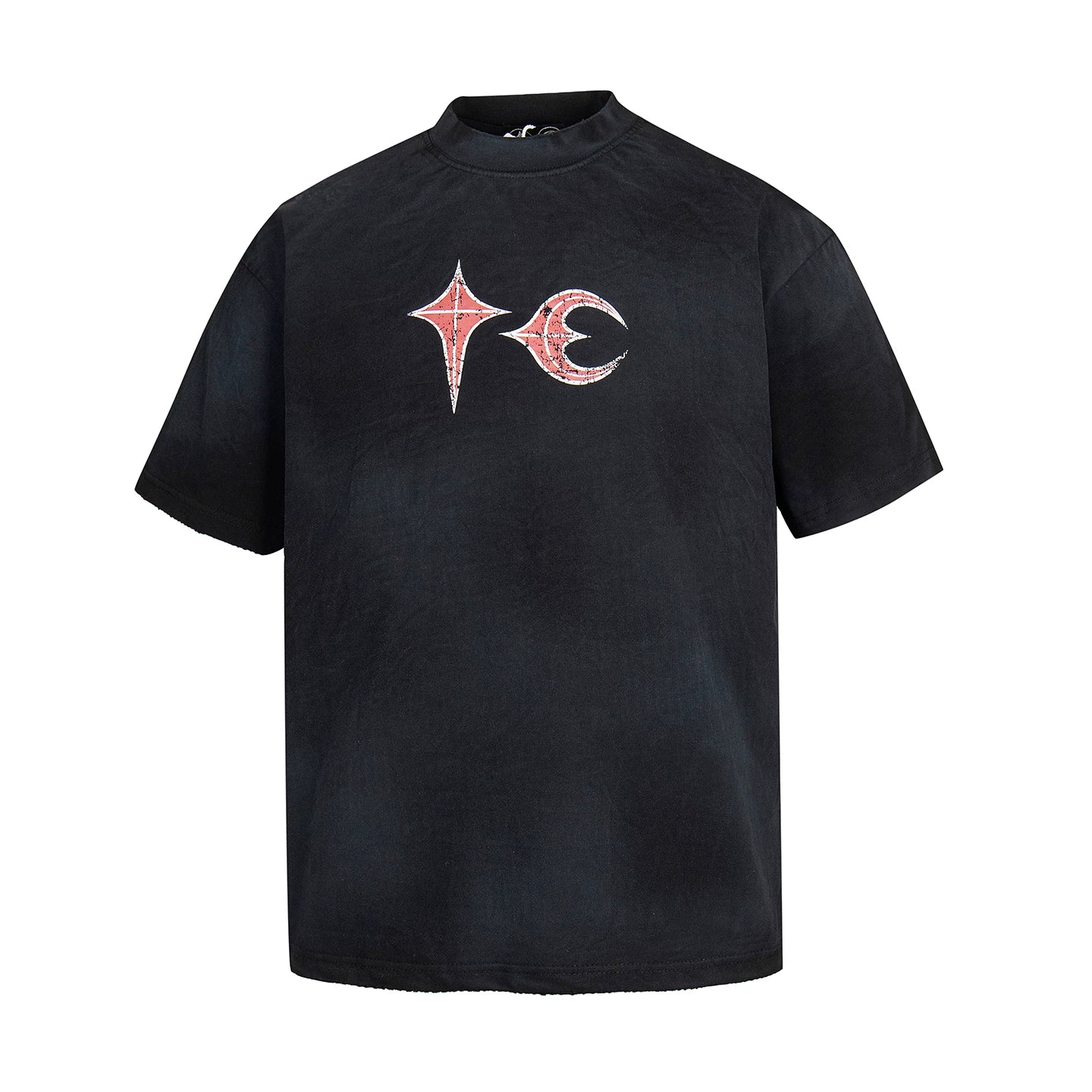 Thug Club Vintage Washed Black Red Star Moon Graphic Oversized T-Shirt, Unisex