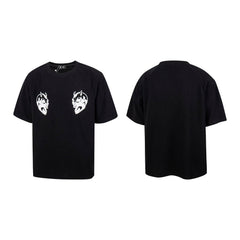 Thug Club Double Skull Print Waffle Knit Oversized T-shirt, Y2K Gothic Short Sleeve Tee