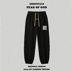 Fog Essentials Black Jogger Pants Side Strip Print Streetwear Sweatpants