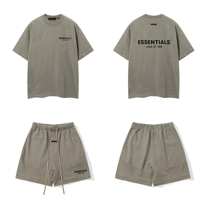 Fog Essentials Oversized Letter Print T‑Shirt & Elastic Drawstring Shorts 2‑Piece Streetwear Matching Outfit