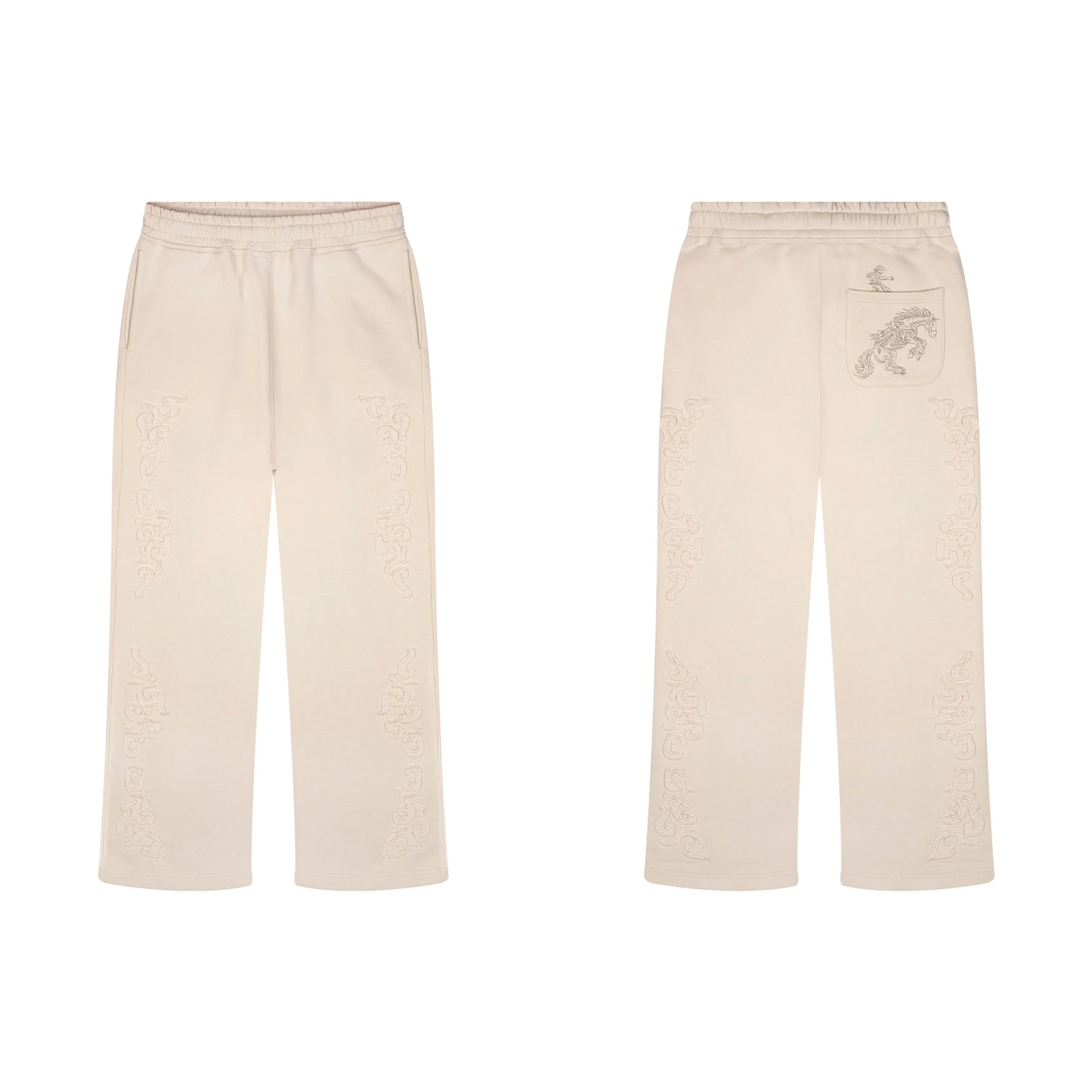 Derschutze Ornate Vine Embroidery Sweatpants - Cream