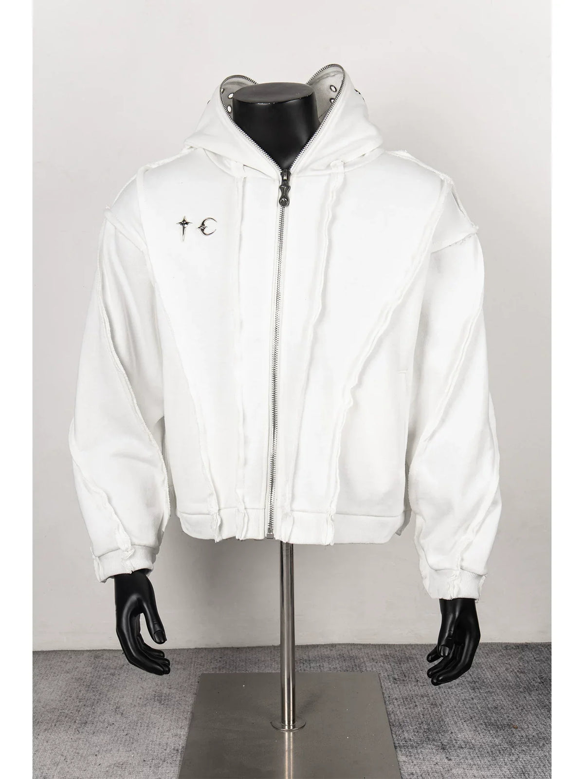 Thug Club White Raw Seam Zip-Up Cropped Hoodie, Unisex