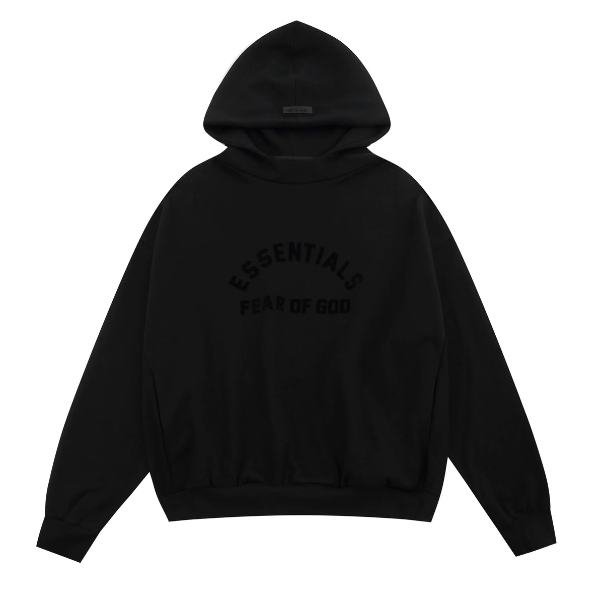 Fog Essentials Black Oversized Pullover Hoodie Arch Chest Logo